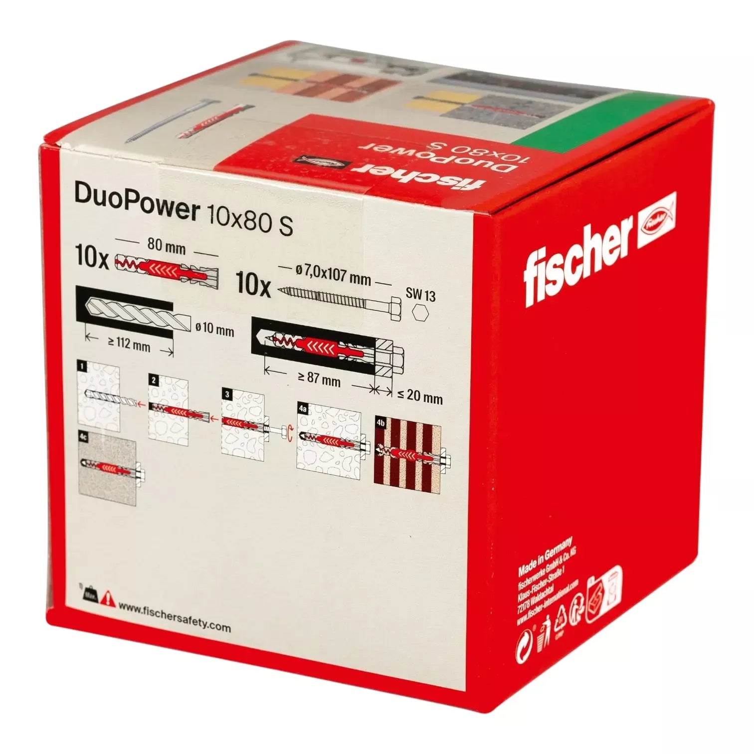 Universalus dvikomponentis kaištis DuoPower 10x80 S su varžtu, 10 vnt., FISCHER