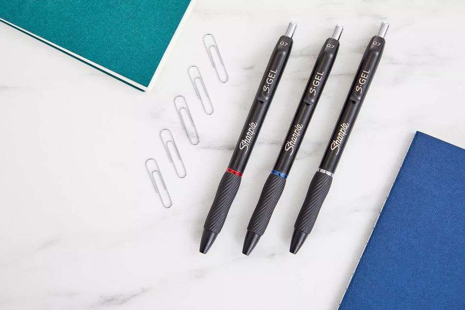 Rašiklis „Sharpie S-GEL", mėl./juod./raud., blist., 3 vnt.