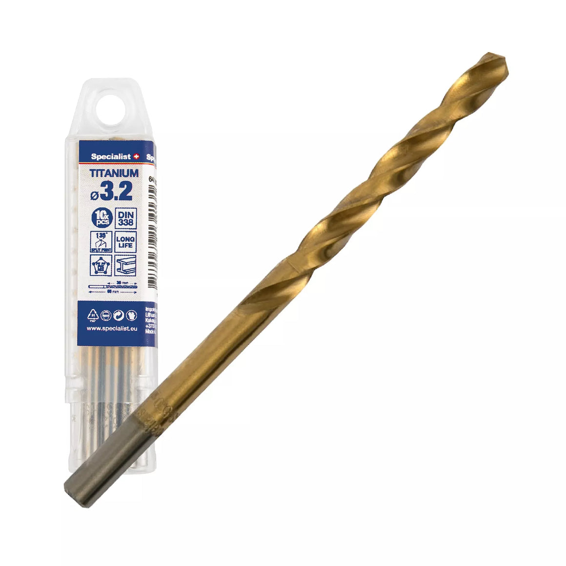 SPECIALIST+ metalo grąžtas TITAN, 3.2 mm, 10 vnt.