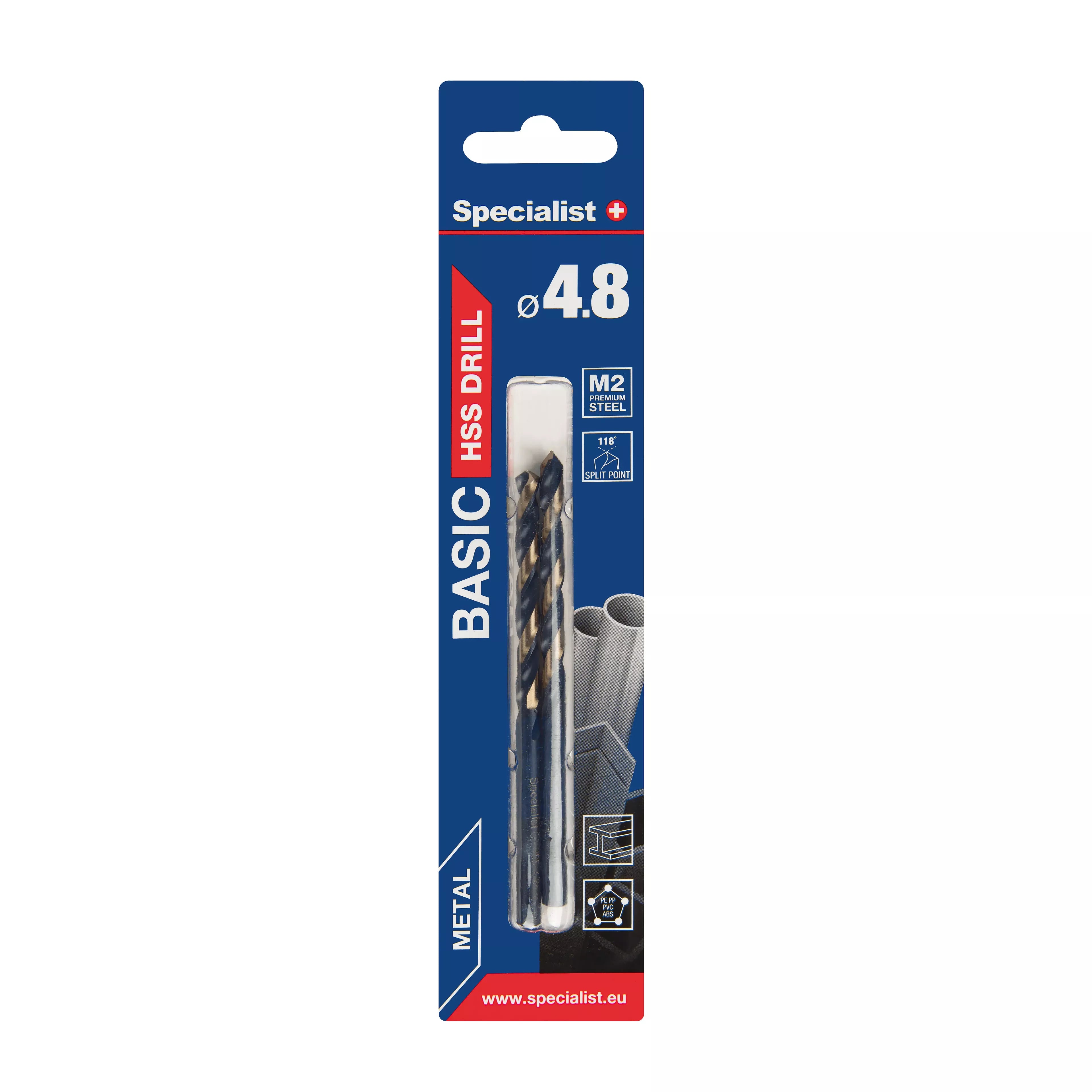 SPECIALIST+ metalo grąžtas BASIC, 4.8mm, 2 vnt.
