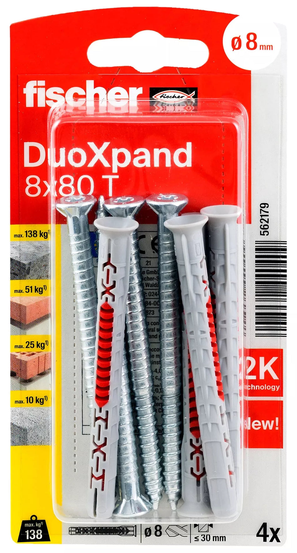 DuoXpand kaištis su varžtu 8x80 T, 4 vnt.