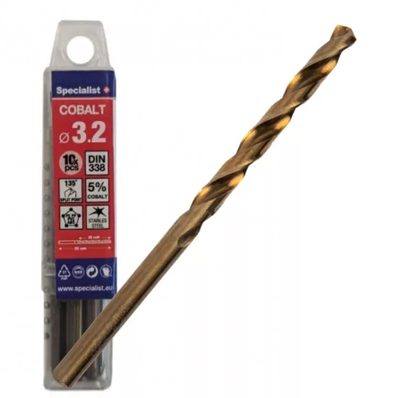 SPECIALIST+ metalo grąžtas COBALT, 3.2 mm, 10 vnt.