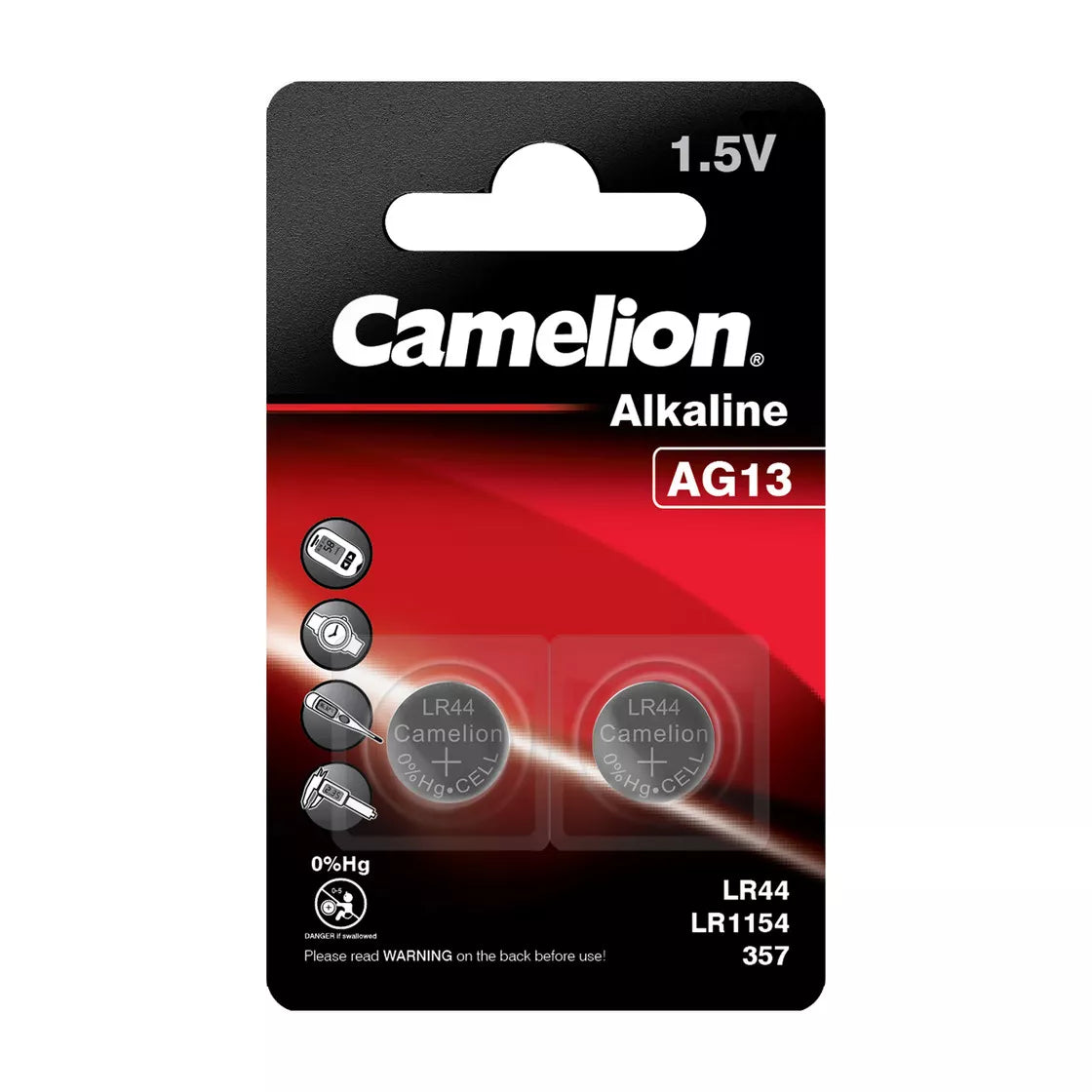 Mikro elementas be gyvsidabrio, LR44/AG13, 1,5V, CAMELION, 2 vnt.