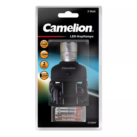 Galvos žibintuvėlis ZOOM LED CT-400, 3W, 140lm, 3xAAA, CAMELION