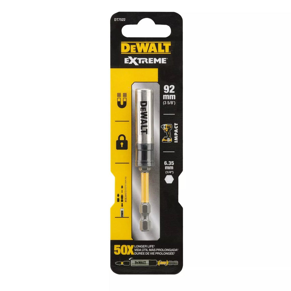 Magnetinis, rakinamas sukimo antgalių laikiklis 92 mm. 1/4", DeWalt