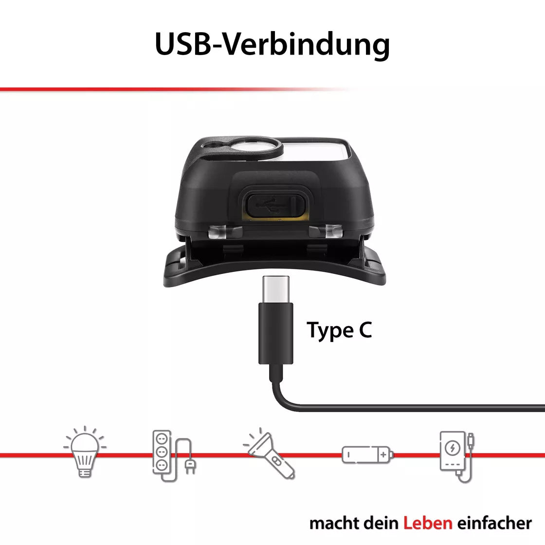 Galvos žibintuvėlis, 480lm, 9W, įkraunamas USB-C, ARCAS