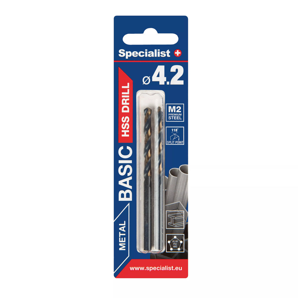 SPECIALIST+ metalo grąžtas BASIC, 4.2mm, 2 vnt.